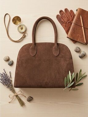Elegant Brown Suede Satchel Handbag
